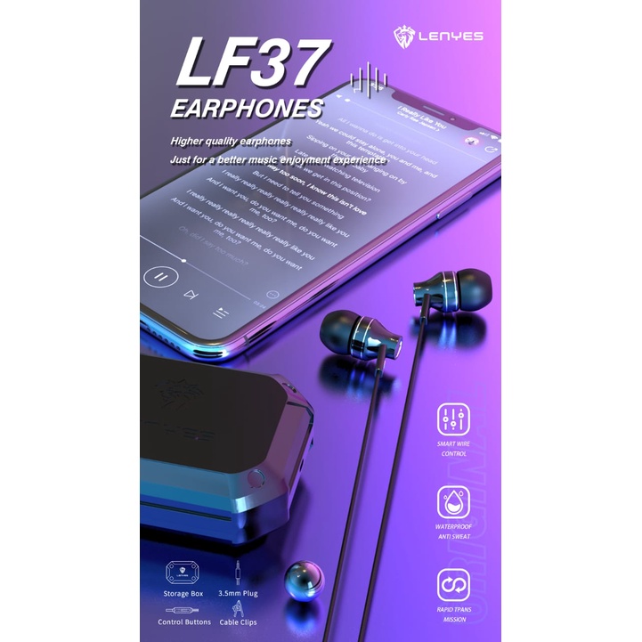 Lenyes LF37 headset in ear hifi stereo earphone extra bass with handfree microphone original 3.5mm