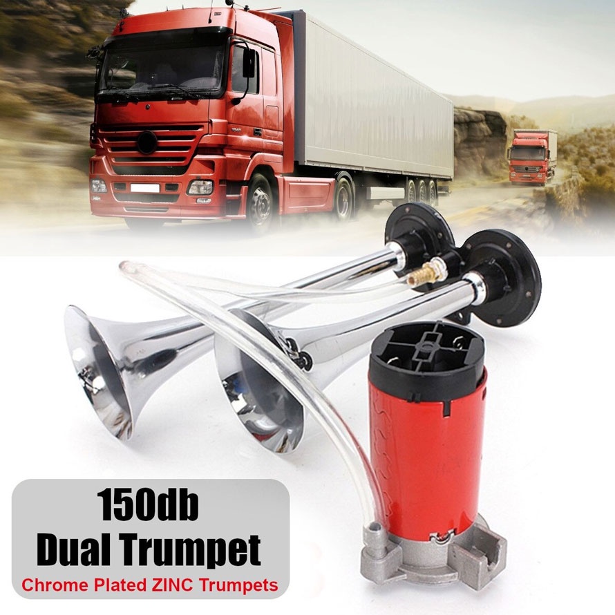 Klakson Angin Mobil Truk Bus 2 Corong Komplit Dinamo Elektrik 24 Volt