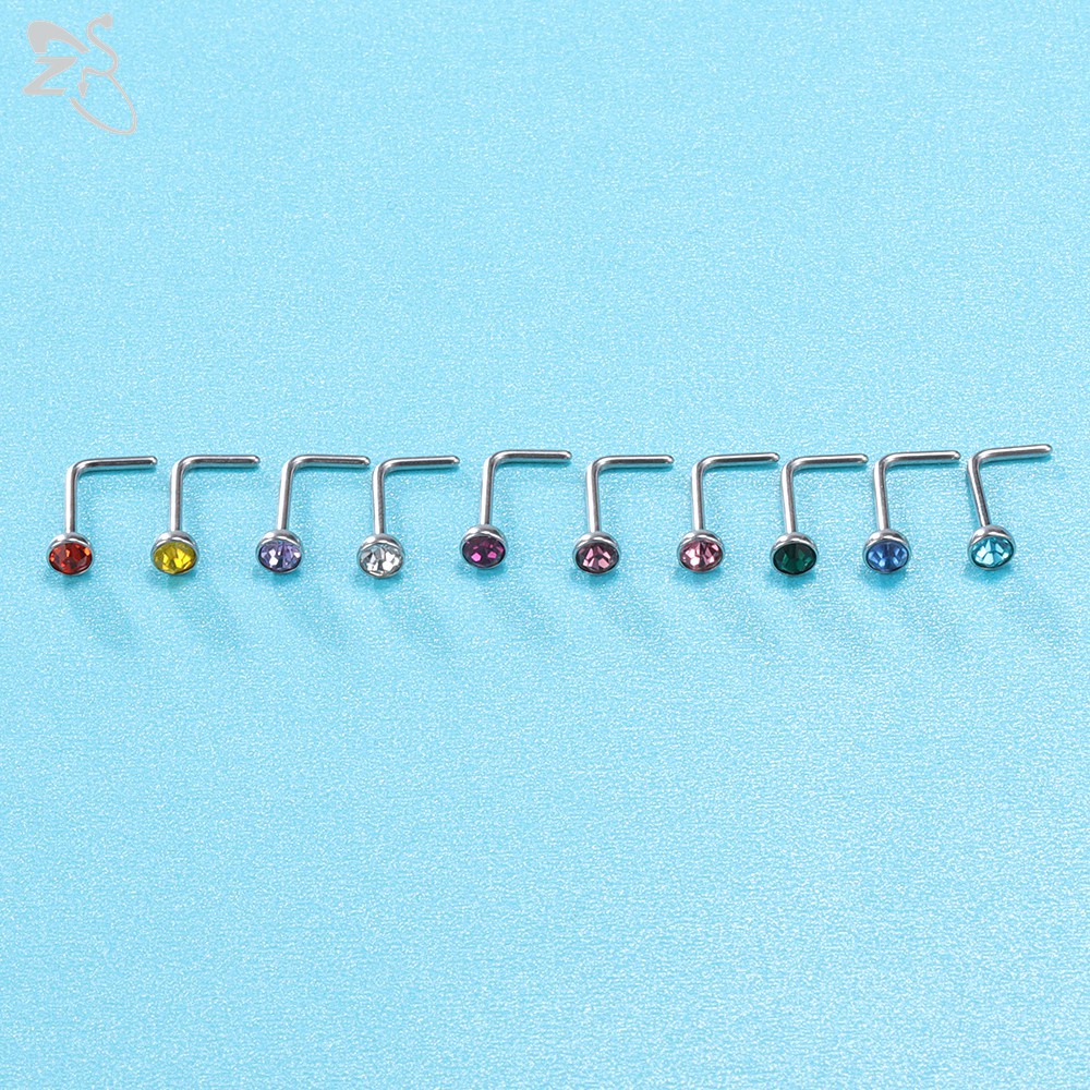 40-60pcs/lot Set Tindik Hidung Kristal Warna Stainless Steel C-Shape Nose Rings L Shape Nose Stud Set 20G Tindik Hidung