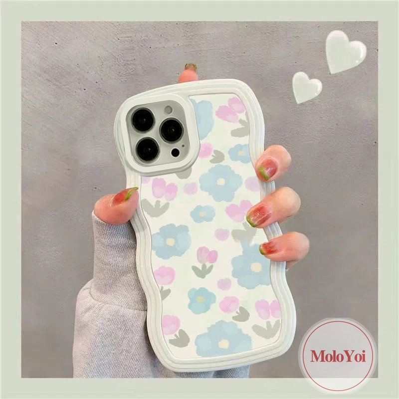 Casing Compatible Untuk iPhone 11 Pro MAX 7Plus 8Plus XR 12 13 14 Pro MAX 6s 6 7 8 Plus 14 Plus X XS MAX SE 2020 Watercolor Fresh Blue Purple Flowers Soft Silicone Cover