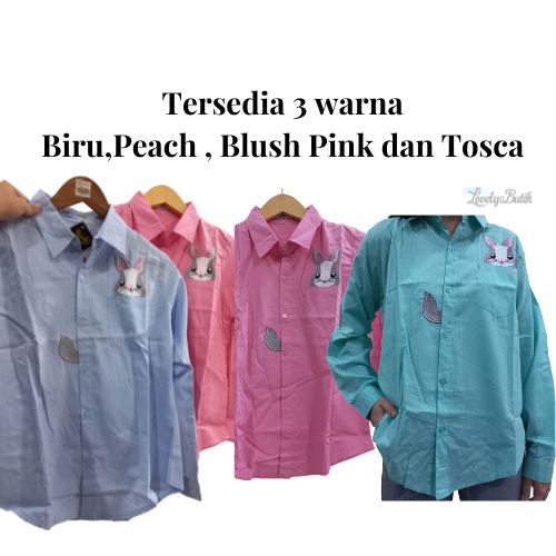 Baju Kemeja wanita lengan tangan Lengan Panjang Polos Bordir Kelinci Multi Warna kemeja Wanita Korea Fashion import - Lovelybutik