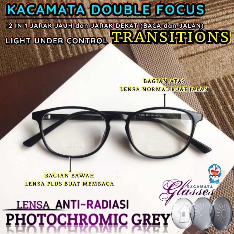 Kacamata Baca Plus Double Focus & Jalan | Lensa Photocromic Pria/Wanita | Frame Kacamata Kriptok/Bif