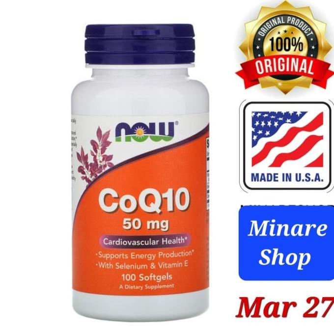 Now Foods USA CoQ10, 50 mg, 100 Softgels Coenzyme Q10 Selenium Vitamin