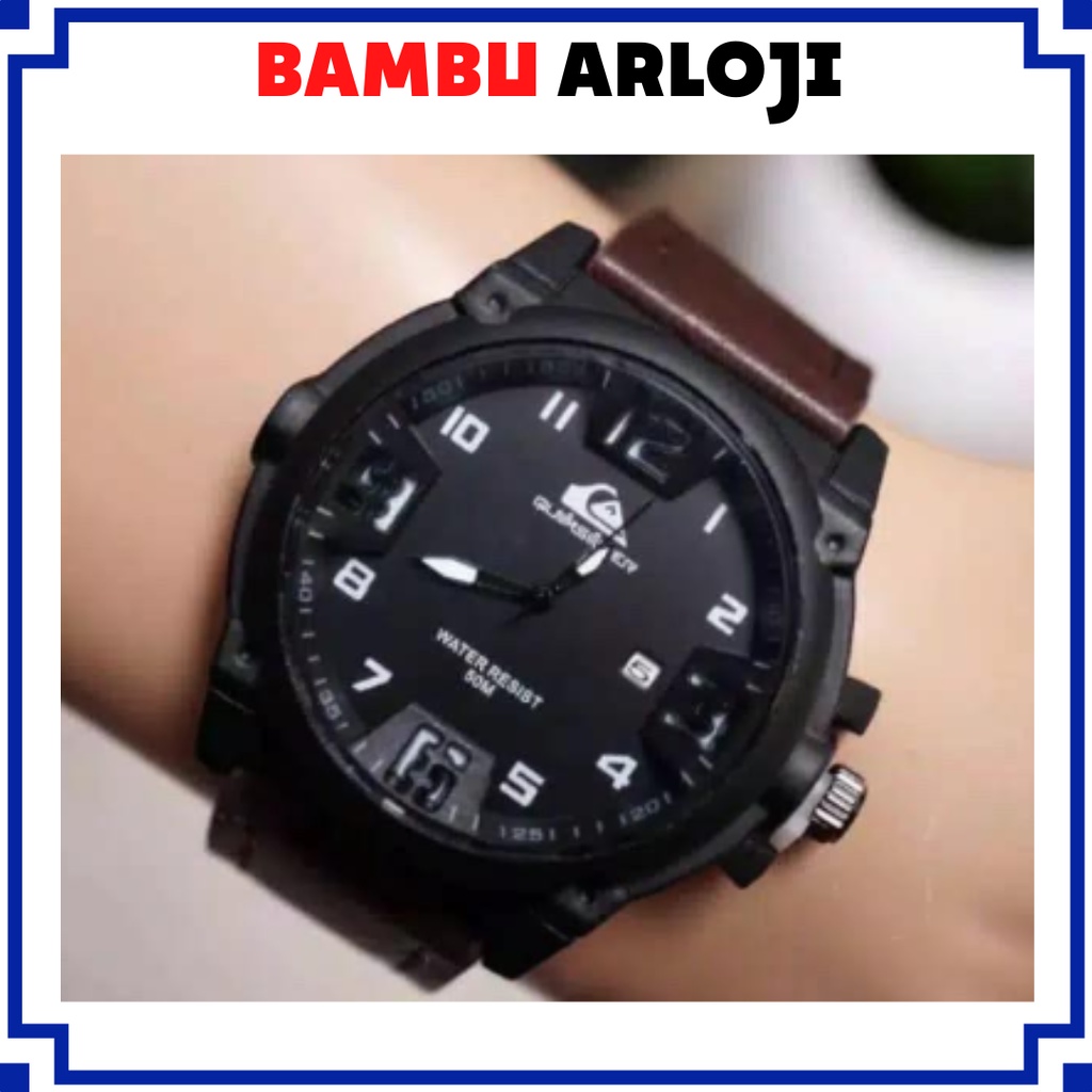 BAJ JAM TANGAN PRIA SPORT KULIT QUICKSILVER SURF TANGGAL HARI PREMIUM MURAH IMPORT GROSIR QS022