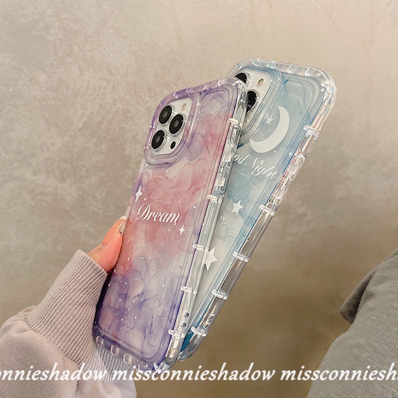 Case Kompatibel Untuk iPhone 7Plus 8Plus 11xr 7 8 6 6S Plus 14 13 12 11 Pro MAX X XS MAX Fantasy Tinta Lukisan Langit Berbintang Bulan Bintang TPU Lembut Bening Airbag Shockproof Back Cover