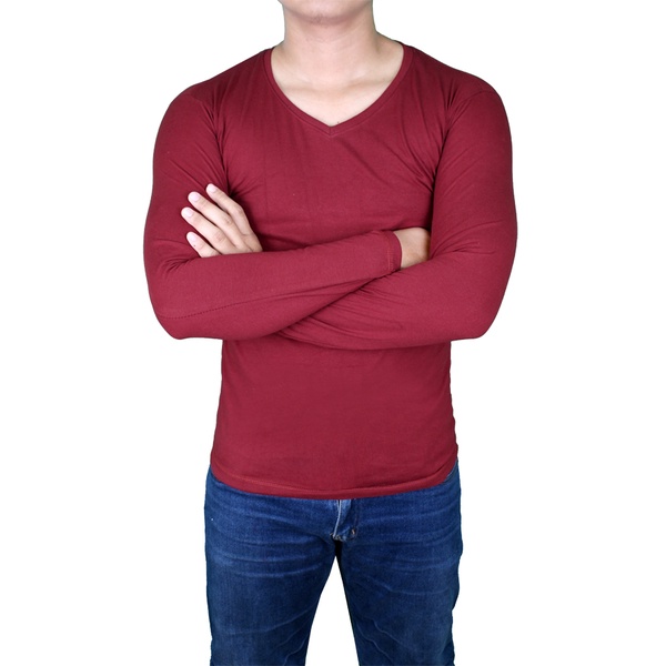 Male Long Sleeved T-Shirt Salur Krem – Maroon – PAN 775