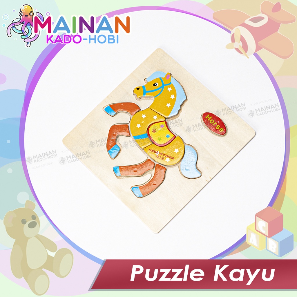 MAINAN EDUKASI ANAK SUSUN WOODEN PUZZLE KAYU KARAKTER HEWAN ANIMAL