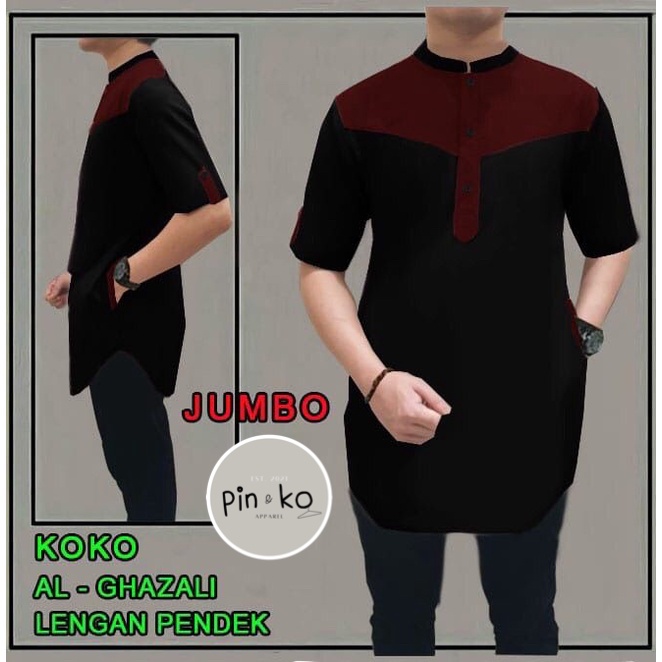 PIK - Koko Kurta Al Ghazali Lengan Pendek JUMBO S, M, L, XL, XXL, 3XL/BAJU KOKO PRIA JUMBO/ FASHION MUSLIM PRIA