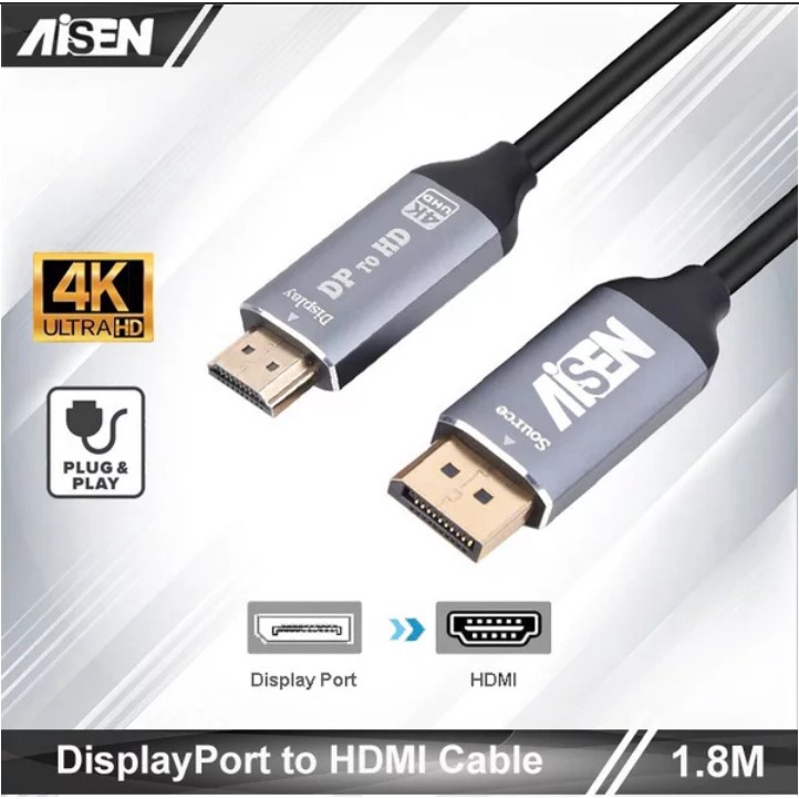 Kabel 4K DP TO HDMI 1.8 Meter Converter Adapter Gold Plated High Quality