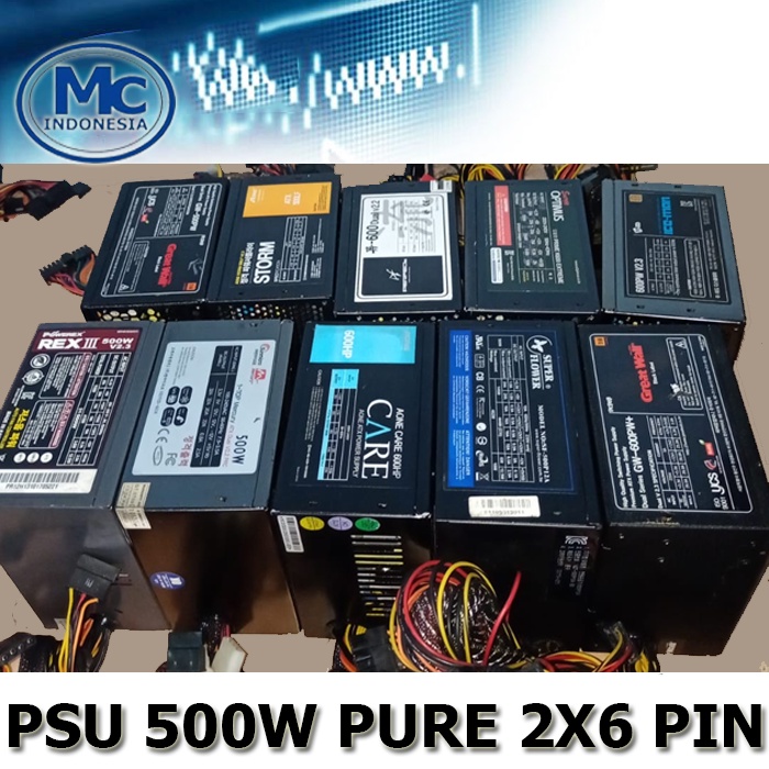Power Supply PSU Gaming 500Watt Merk Campur 500W 1x6 Pin