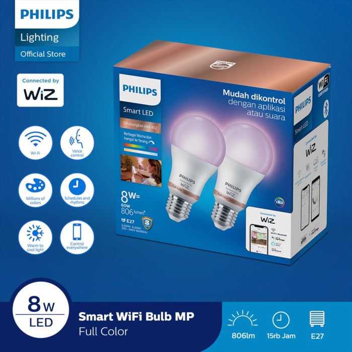 PHILIPS LAMPU SMART WIFI LED MULTIPACK 8W - TUNABLE COLOR (WARNA)