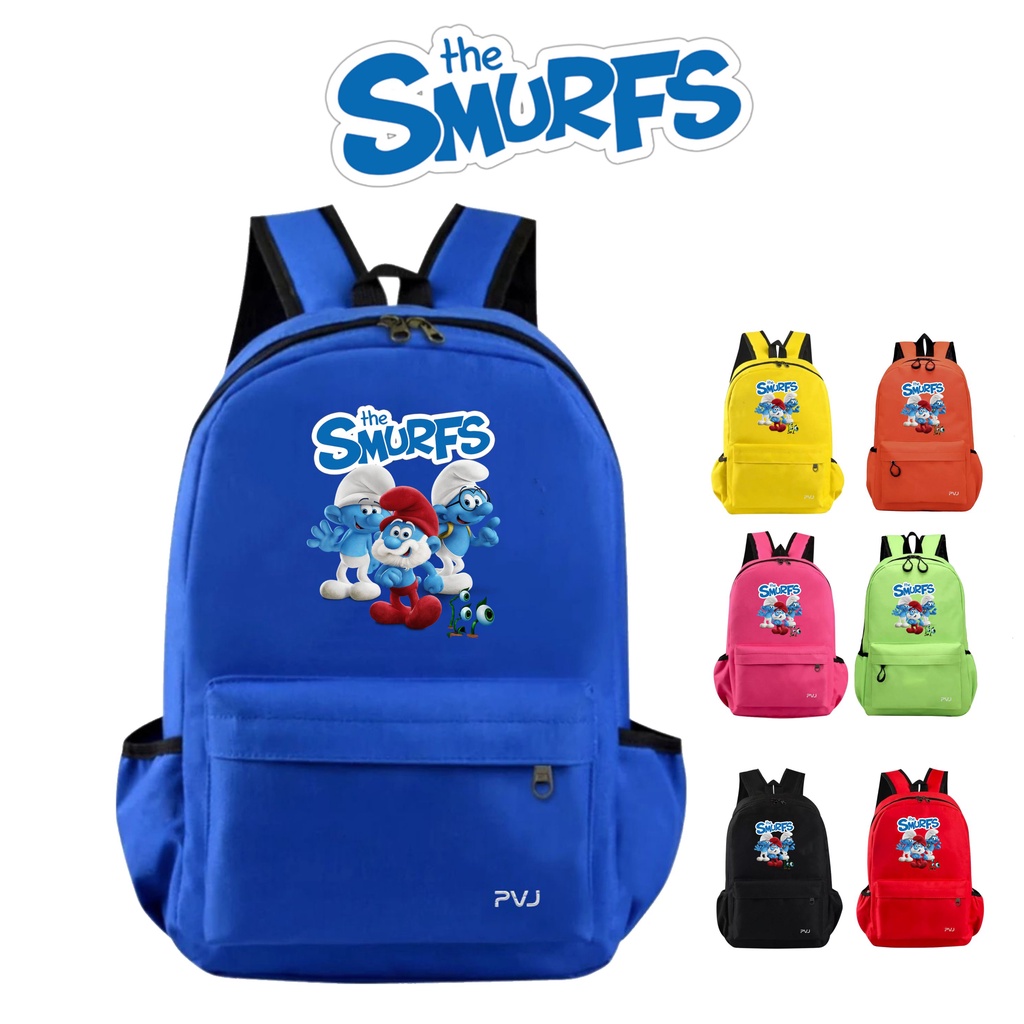 PVJ - Tas Ransel Sekolah Anak Laki Laki Karakter Animasi The Smurfs Unisex