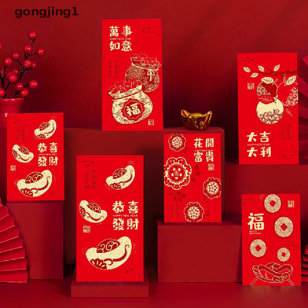 Ggg 6PCS 2023festival Tahun Kelinci Imlek Hongbao Bronzing Amplop Merah Spring Festival Good Wishes Lucky Money Red Packets Year Festival Supplies ID