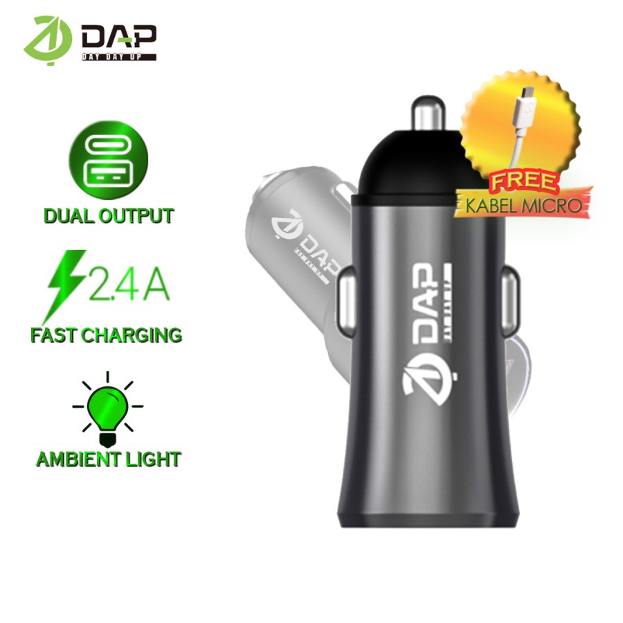 Car Charger Dual Port USB 2.4A DAP D-CC2N Charger Mobil + Micro cable
