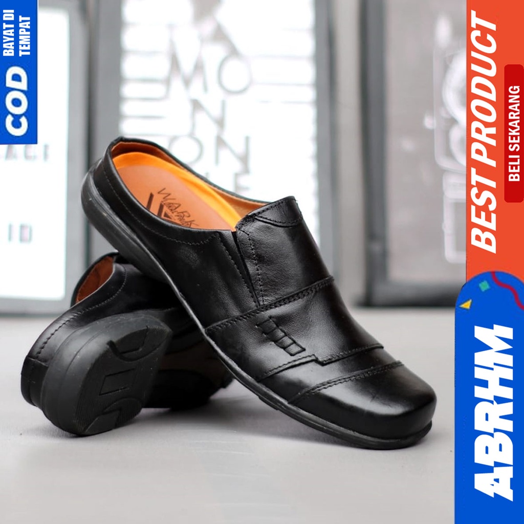 Sepatu Sandal Casual Kulit Asli Bustong Tutong Sendal Slop Pria Original Abrhm MLVN