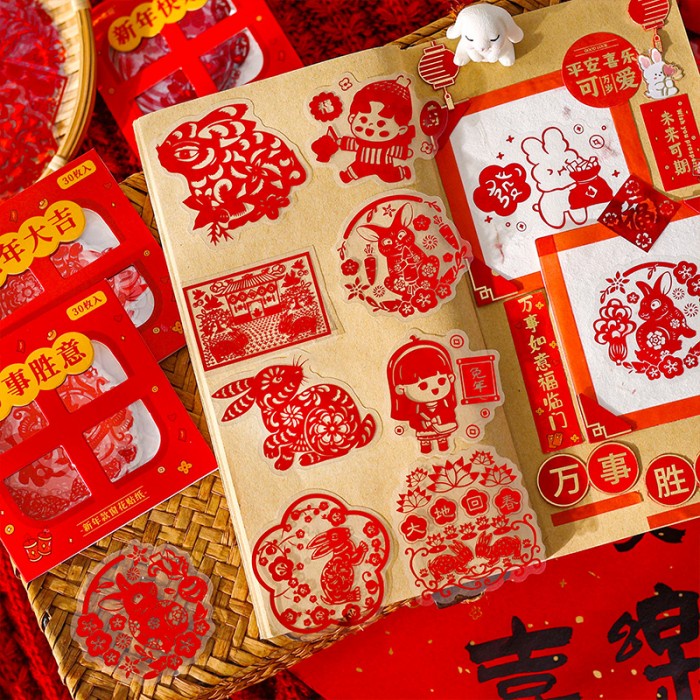 Stiker Kelinci PET Cutting Sticker Murah Tempelan Fu Hoki Imlek Murah Ornamen Imlek Harga Grosir Termurah