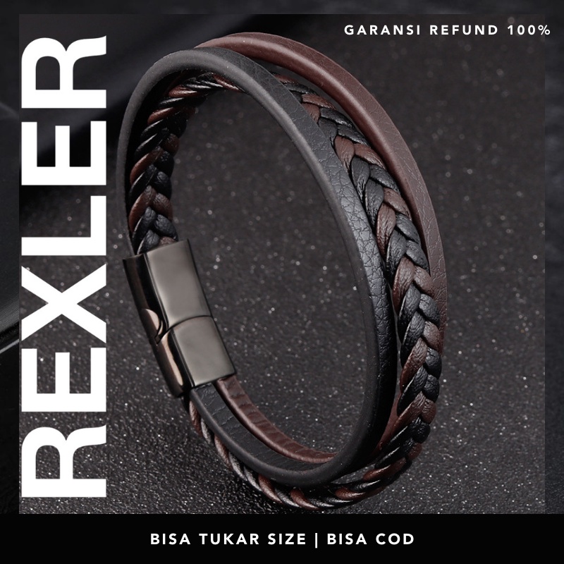 Grosir (SSC) [Exclusive] Gelang Kulit Pria ESPARGARO Titanium Alloy Leather / Gelang PREMIUM Cowo