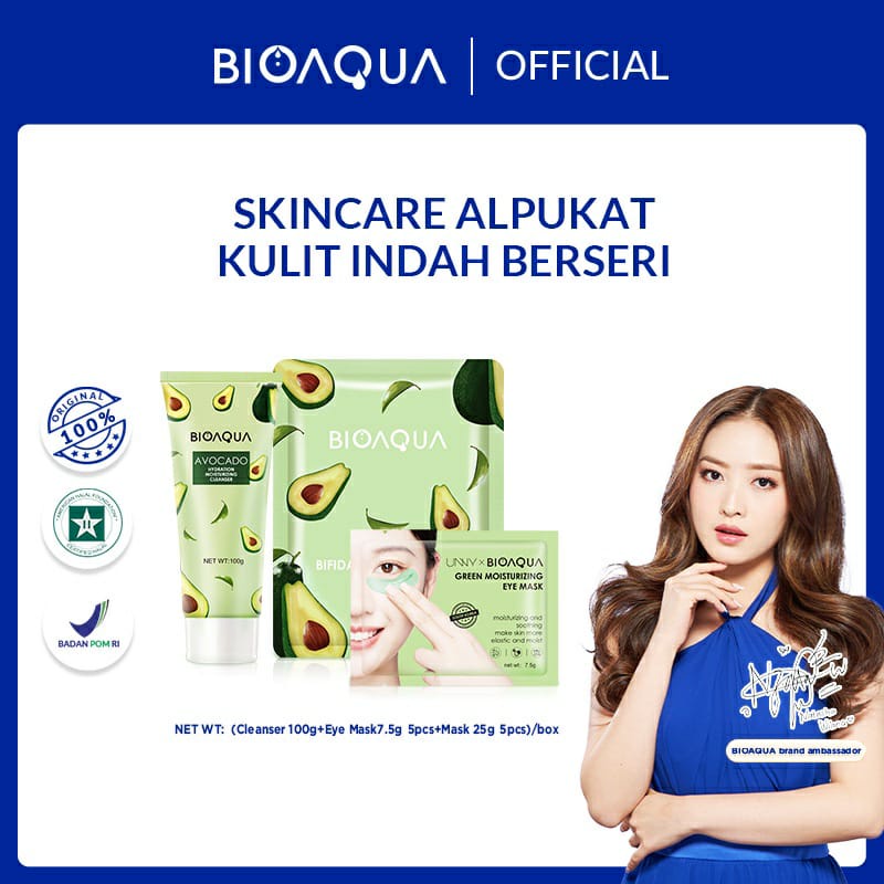 BIOAQUA Avocado SkinCare Set Kecantikan Perawatan Set With Cleanser/Sheet mask/Eye mask Whitening Brightening