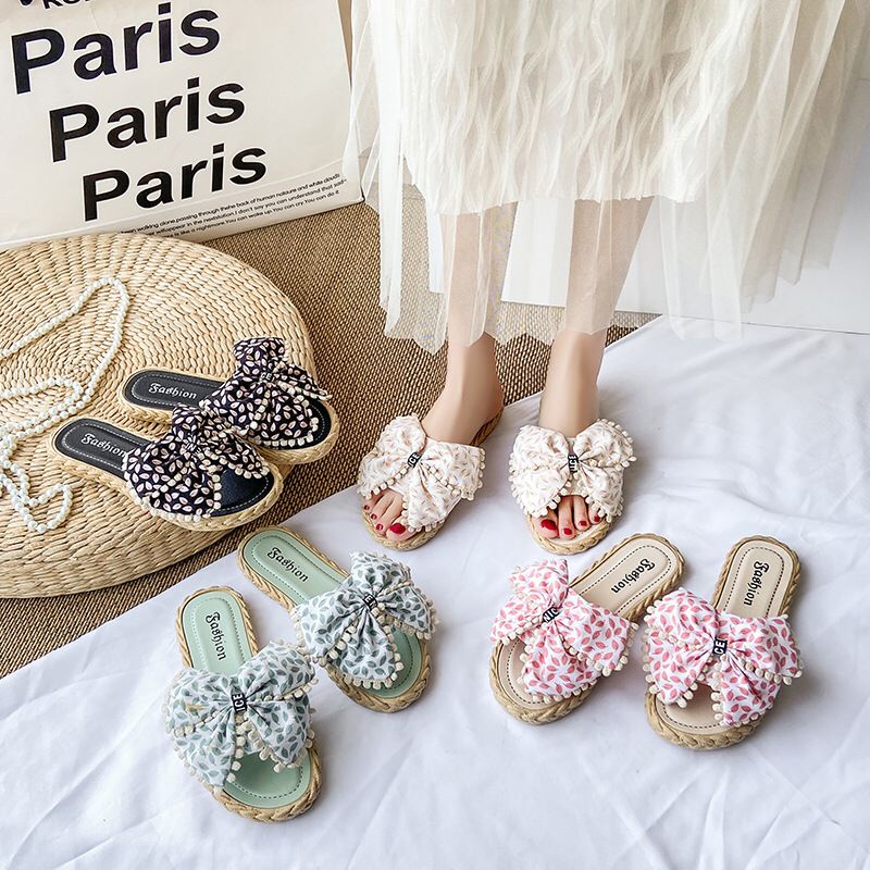 GROSIRTAS TG1639 Sandal Flat Wanita Pita Motif Daun Bunga Cantik Import