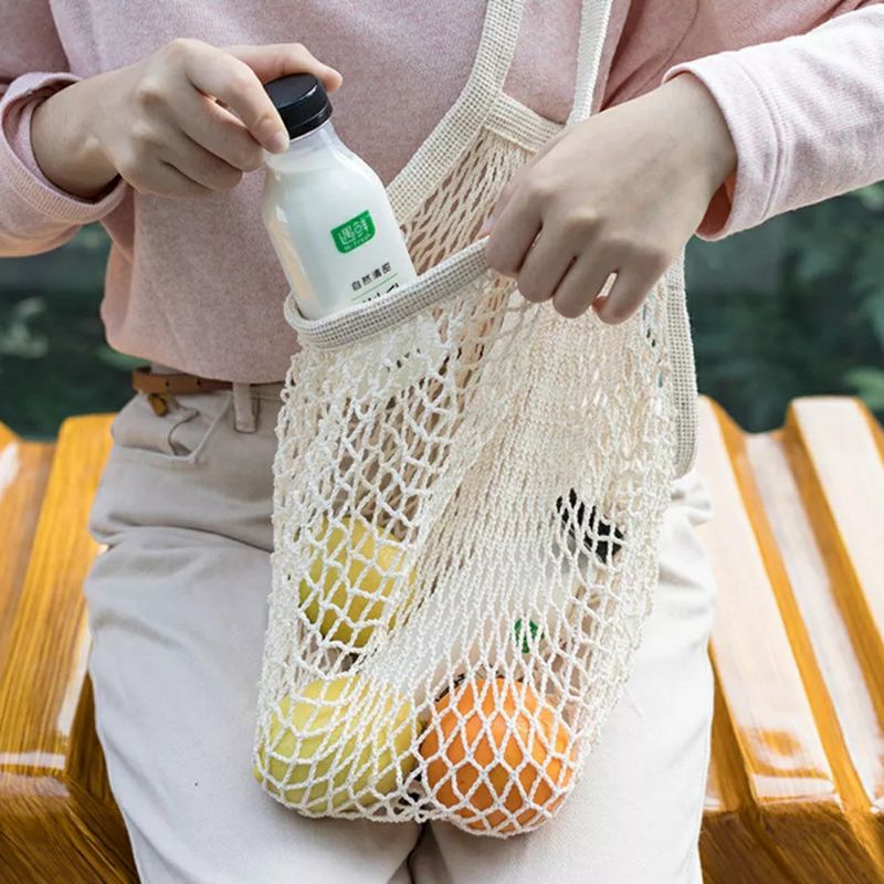 Tas Belanja Jaring Katun, Tas Jaring Reusable, Tas Belanja Cotton Mesh Bag