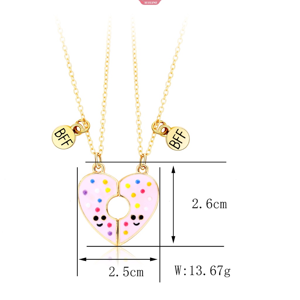 2 Pcs/set pink Donat Kartun Liontin Sahabat Paduan Seng Kalung Untuk Anak Anak Perempuan Persahabatan Perhiasan Hadiah [ZXL]