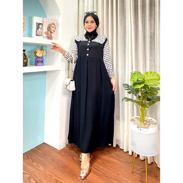 DASTER ANDIN ARAB GAMIS MIDI MOMO COMBI || RAYON SUPER GRADE A ORI || MODEL KANCING DEPAN BUSUI &amp; BUMIL LD 110