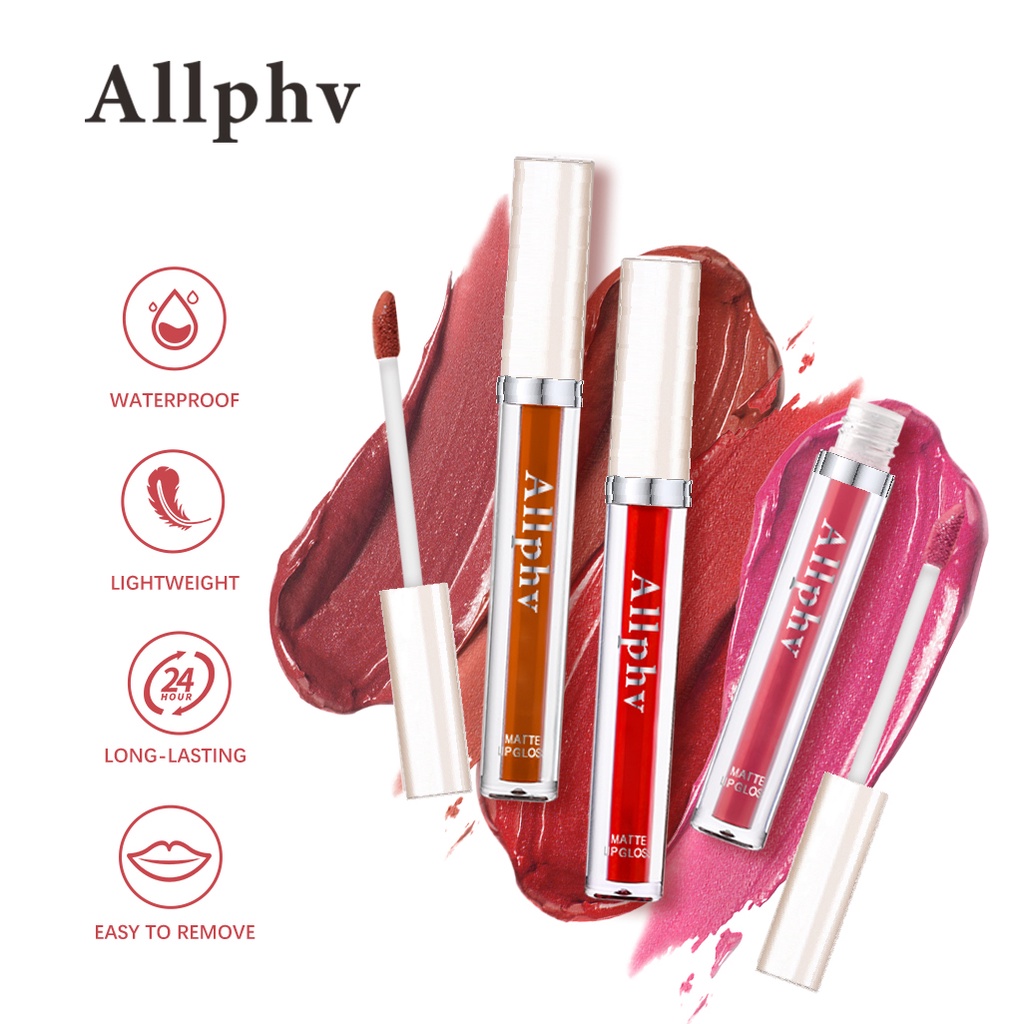 Allphv Glossy Lip Gloss Matte Waterproof Plumping Moisturizing Non Sticky Sexy Lip Glaze Lipstick-Tahan Air Menempel Pelembab Tidak Lengket Sexy Lip Glaze Lipstik