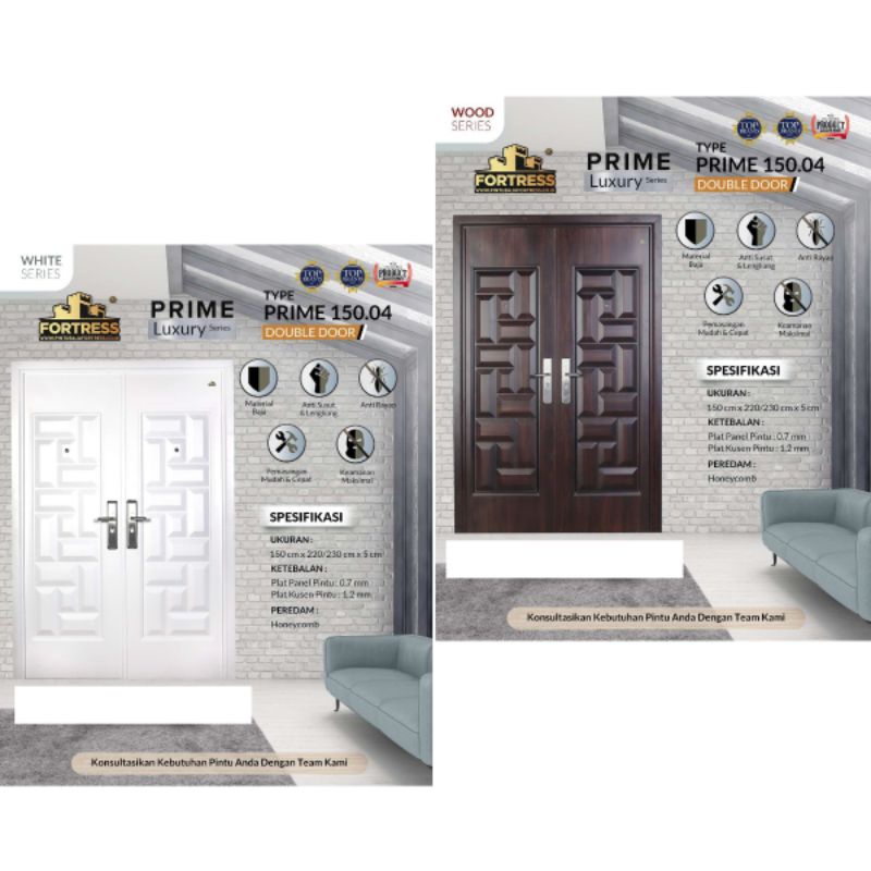 Pintu Baja Motif Urat Kayu Fortress Type Prime 150 Double Door