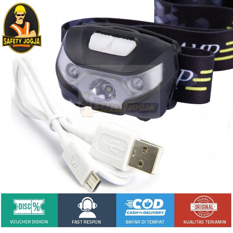 TaffLED Headlamp Flashlight Rechargeable USB plus Motion Sensor Z20T19 black