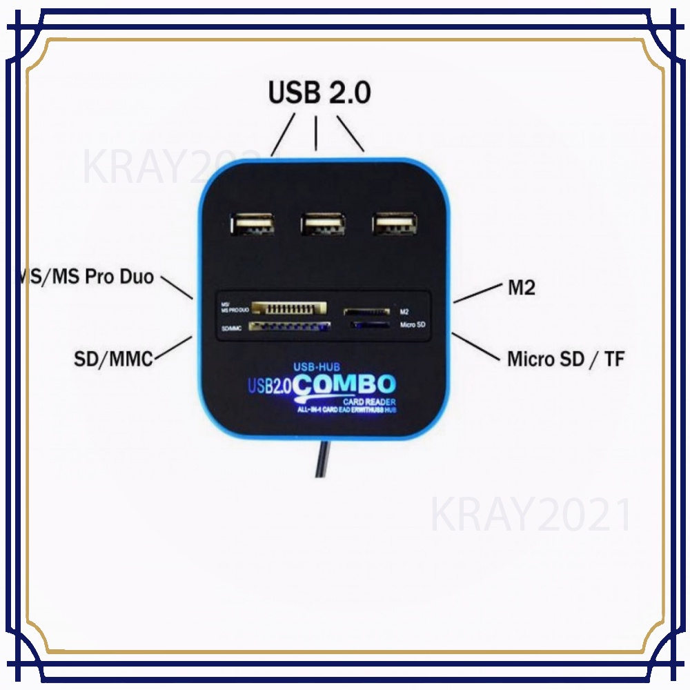 Combo Multi Card Reader + 3 USB HUB 2.0 Splitter -HB966