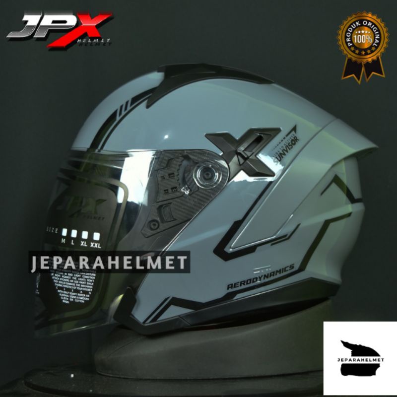 Helm JPX Nova X Semi Motif Double Visor Modern Grey Abu Gloss | JPX Nova-X Half Face Double Visor Gr