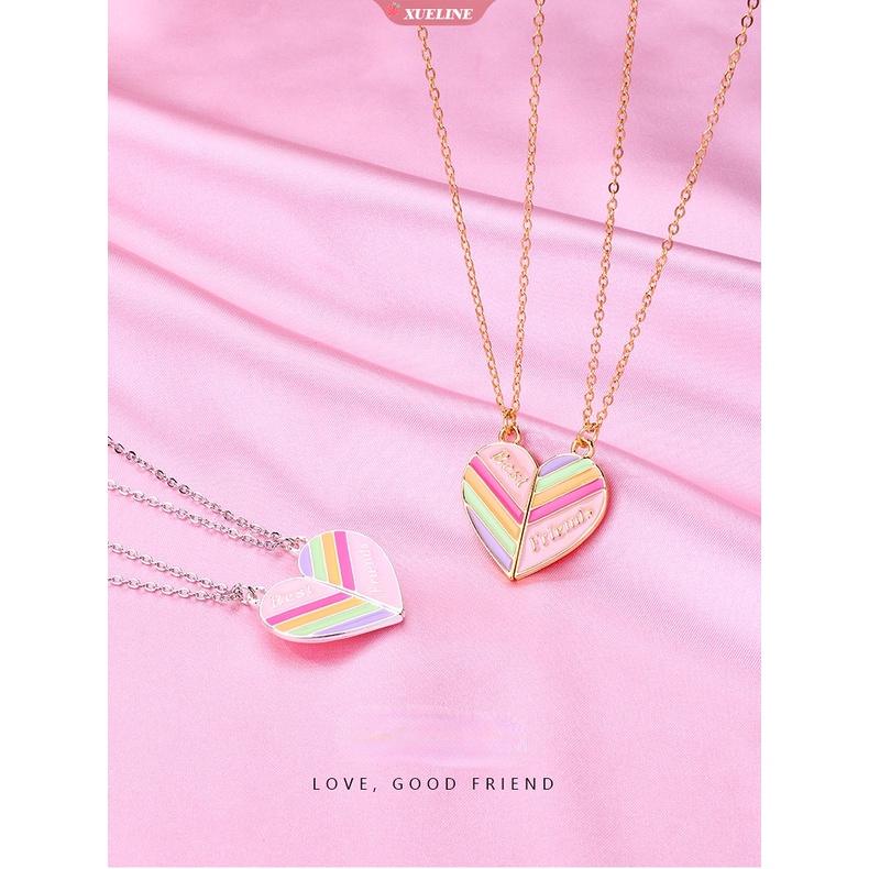 New rainbow heart friendship necklace Gadis magnet attract best friend Liontin Hadiah Hari Valentine pink necklace 2 Pcs/set [ZXL]