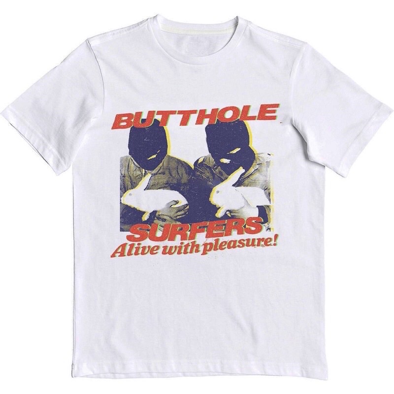 KAOS BAJU BUTTHOLE SURFERS - ALIVE WITH PLEASURE | T-SHIRT BAND BUTTHOLE SURFERS | BAJU BAND PUTIH P