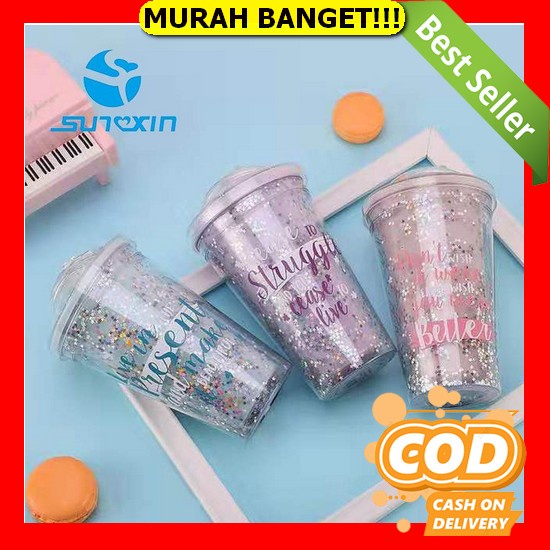 Botol Minum Murah Warna Warna Warni Tumbler Mini Aesthetic K3P2 Olahraga Quotes Sport Cute Plastik K