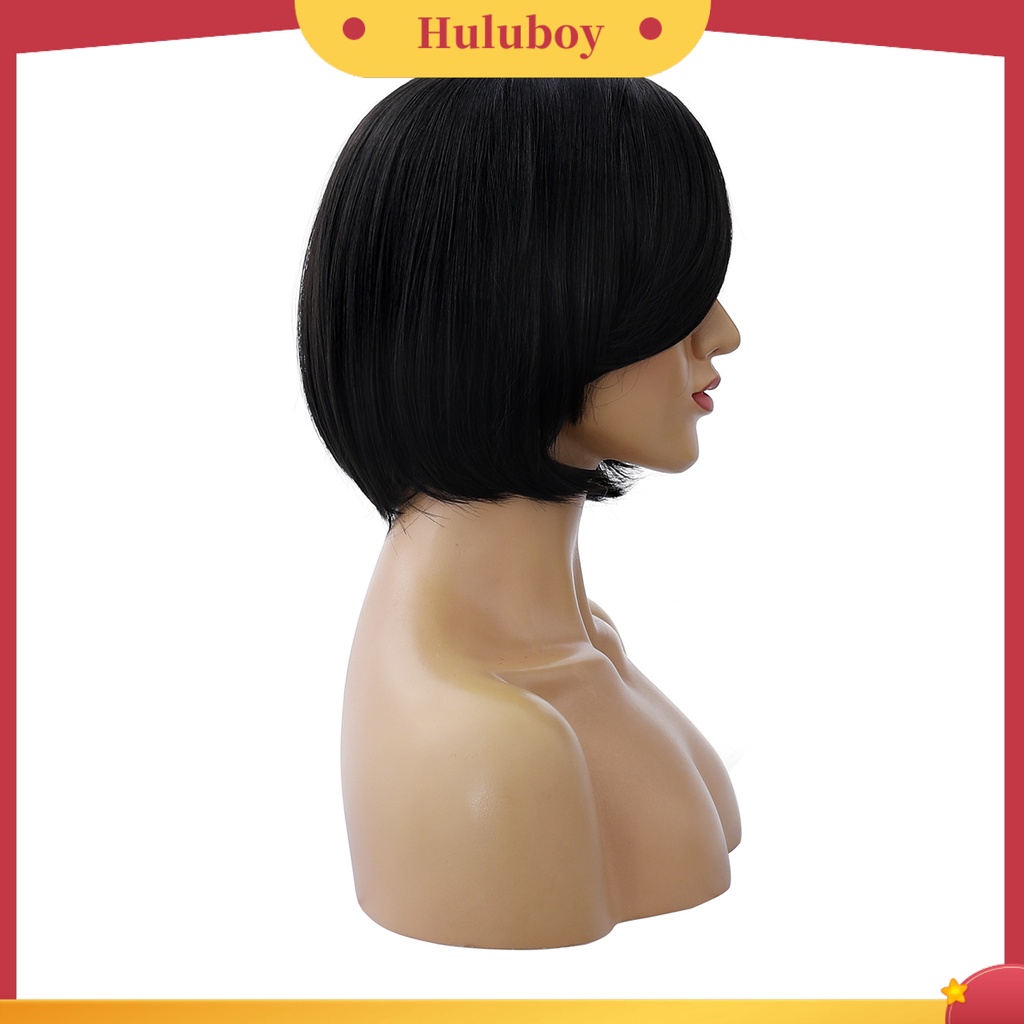 Wig Rambut Ekstensi Model Pendek Lurus Warna Hitam Untuk Wanita