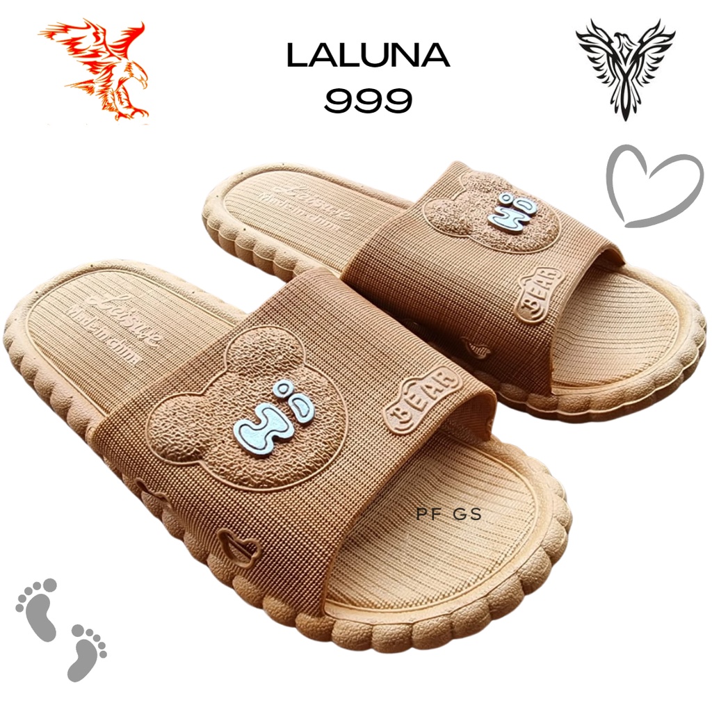 Sandal Selop Wanita LALUNA 999 Import Karet Motif Bear Lucu