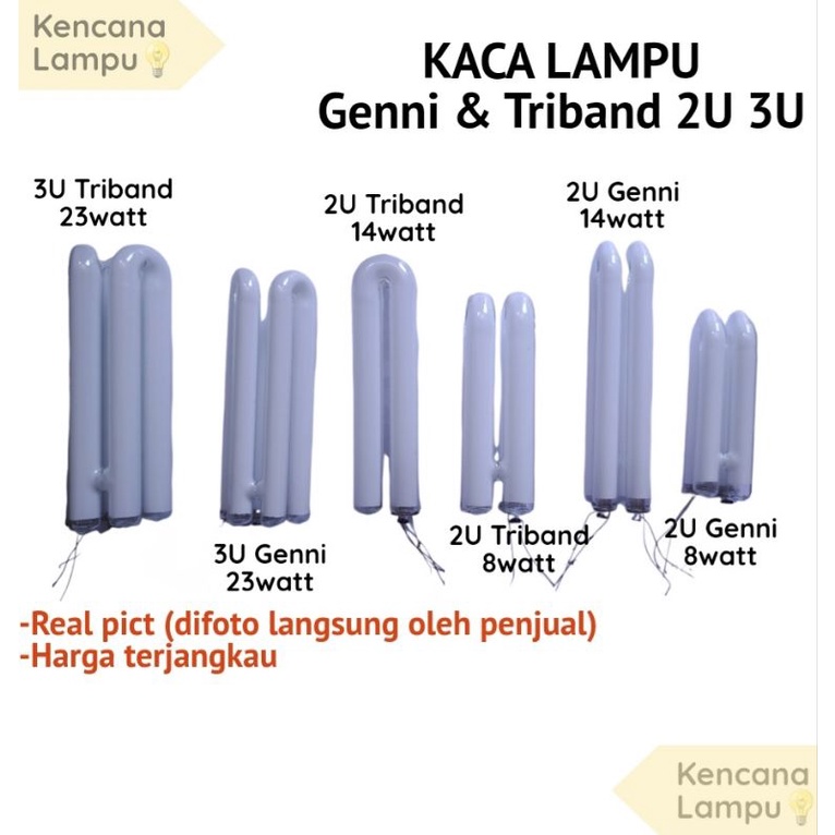 Kaca Lampu Genni Triband 2U(per 4 pcs) 3U(per 2 pcs) 8watt 14watt 23watt