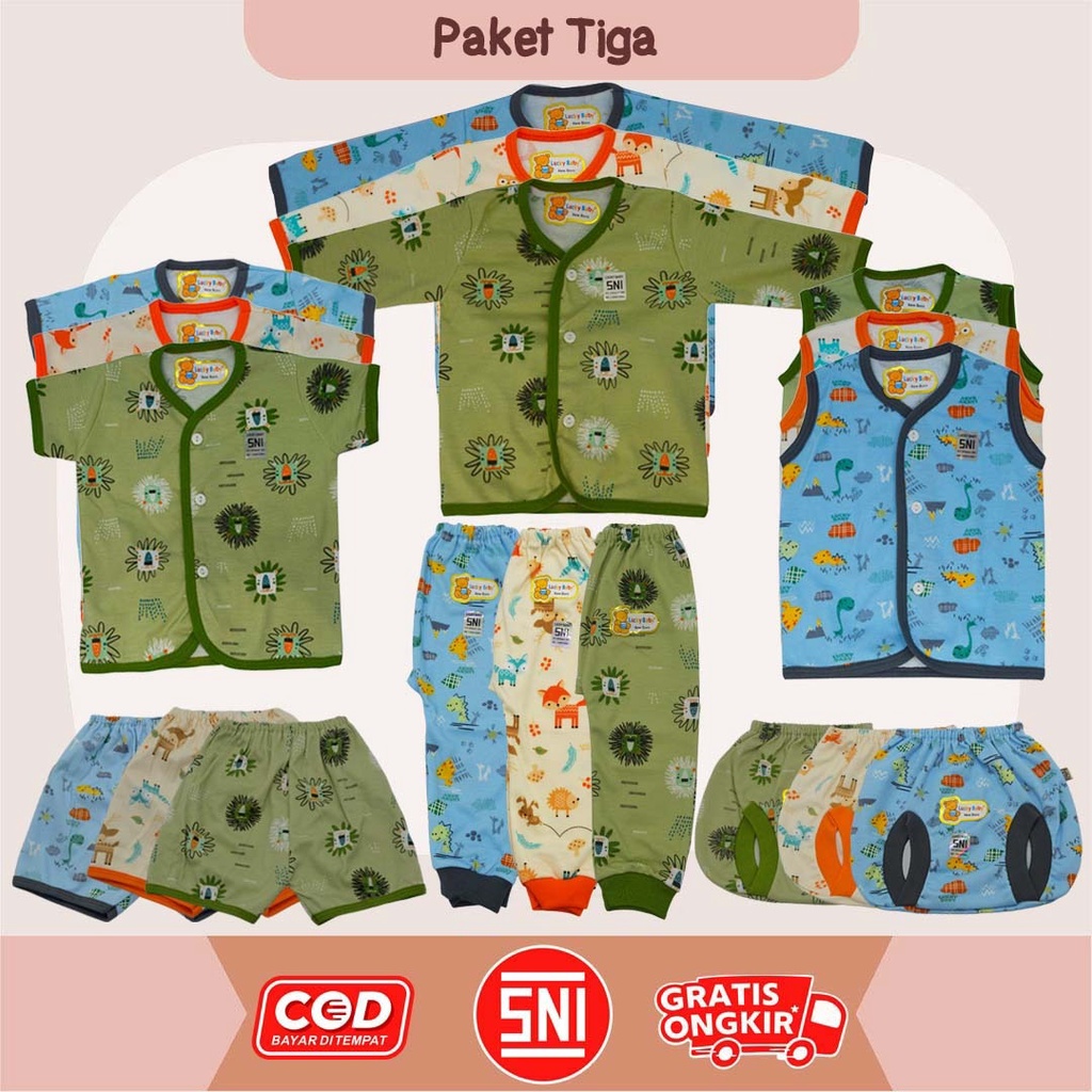18 PCS PAKET HEMAT LAHIRAN SETELAN BAJU BAYI LUCKY BABY PRINT SERIES