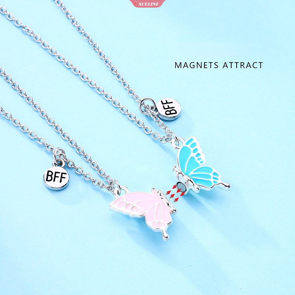 Fashion BFF best friend butterfly Kalung Wanita Warna Atraksi Magnetik Pasangan Liontin set Pacar Persahabatan Perhiasan 2 Pcs [ZXL]