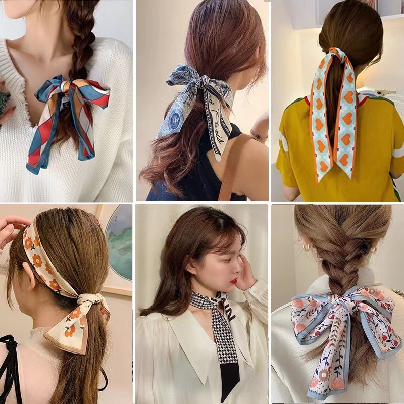 [ COD ] Mini Scraf Leher Kepala Rambut Bahan Silk Immitation Wanita Korean Style -  Ikat Kepala Sutra Korea