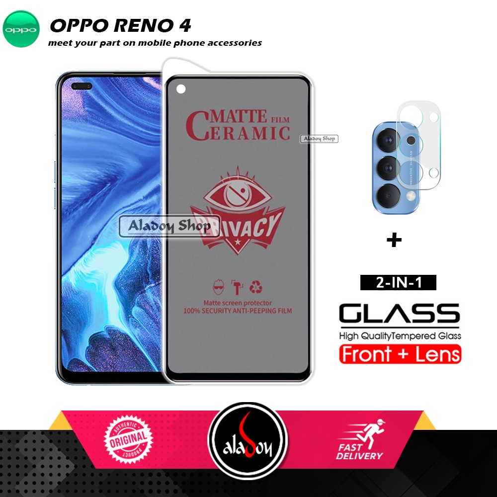 PAKET 2IN1 Anti Gores Privacy Oppo Reno 4 + Tempered Glass Kamera