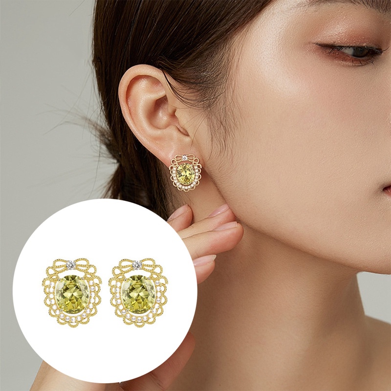 Fancyqube Women Olive Green Stone Anting Tusuk Wanita Pertunangan Pernikahan Earring Anniversary Hadiah Hari Valentine