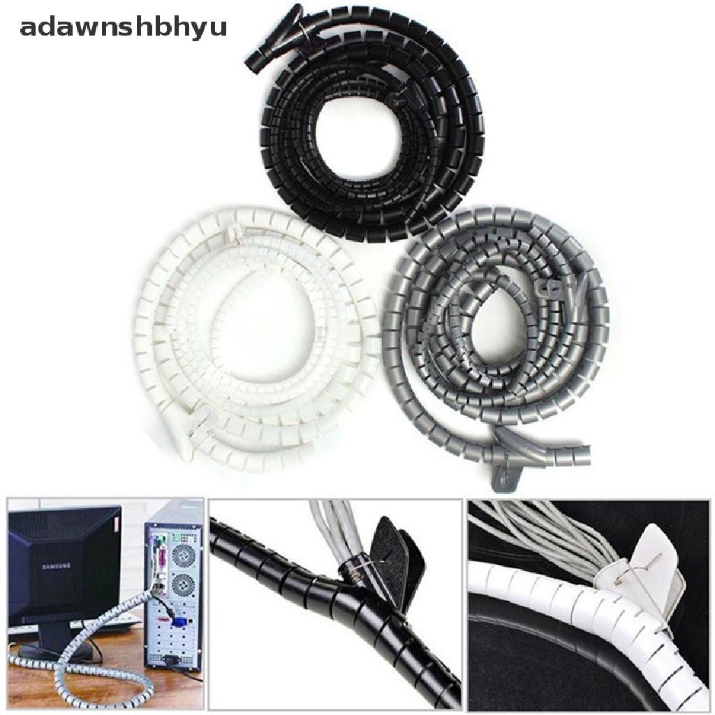 Adawnshbhyu 1m 10/25mm Kabel Spiral Wrap Tidy Cord Wire Banding Loom Storage Organizer Alat Flexible Reusable Spiral Tube Cable Organizer Kawat Bungkus Pelindung Kabel Wire Storage Pip