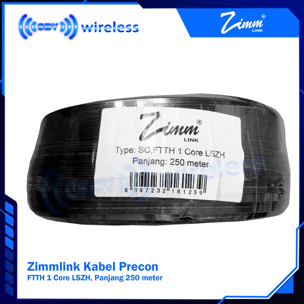 ZIMMLink , Kabel FO Precon 250 meter Dropcore 1 Core 3seling kawat  Fiber Optik FTTH CATV