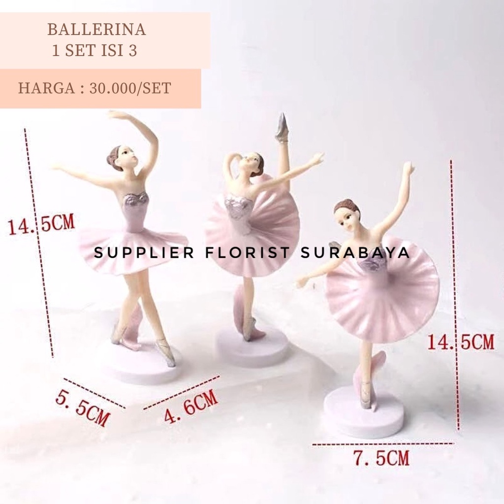 1 SET ISI 3 CAKE TOPPER BALERINA BALLET BALET MINIATUR CAKE HIASAN KUE ULANG TAHUN PRINCESS