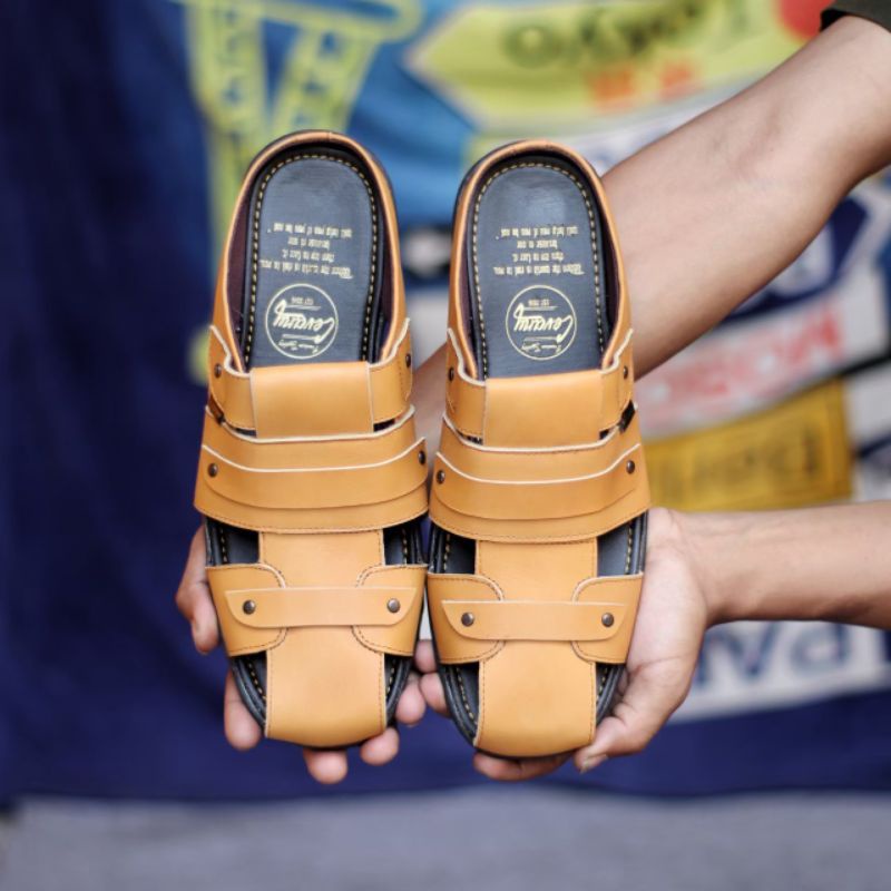 ENOZ X KIWARI - Sepatu Sandal Slop Bustong Kulit sapi asli Sepatu Sendal original Handmade Pria Laki Cowok Dewasa Murah Promo Harga Terjangkau