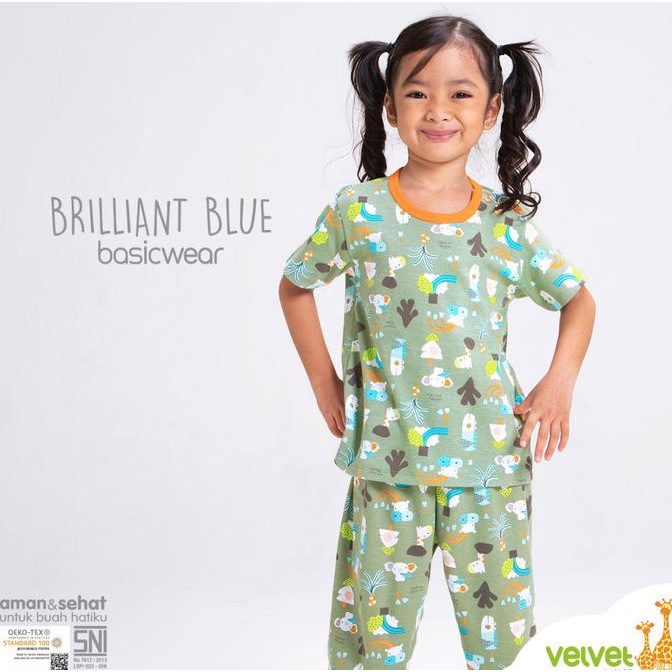 Baju Bayi Setelan Pendek Panjang Piyama Anak Velvet Brilliant Blue