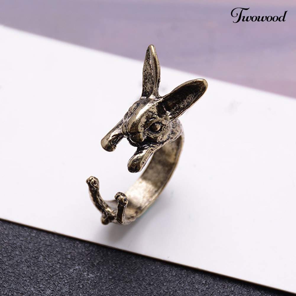 Twowood Vintage Rabbit Mid Finger Knuckle Opening Ring Pasangan Perhiasan Hadiah Ulang Tahun