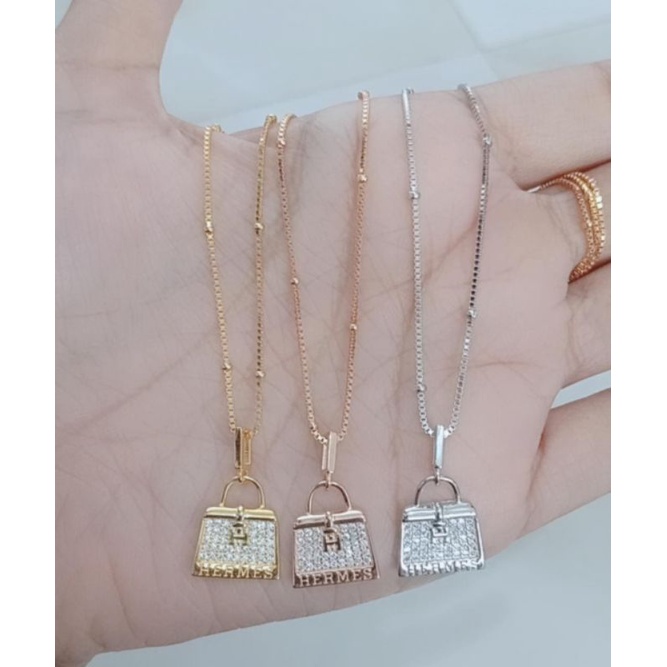 kalung rantai ilati jedar + liontin tas herm*S +MP /kalung perak asli silver 925 lapis emas/ kalung fashion wanita terbaru