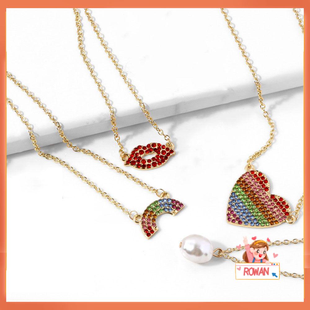 R-flower Pendant Rainbow Heart Lips Aksesoris